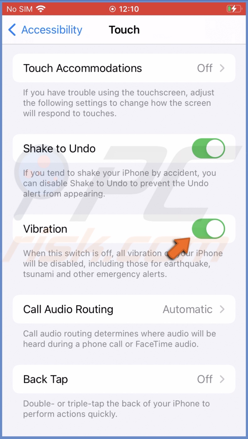 Enable vibration in Accessibility