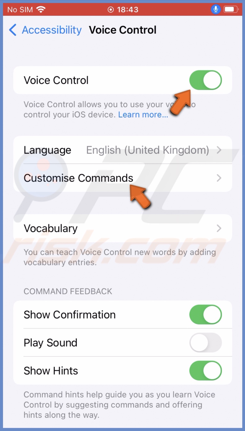 Tap on Customise Commands