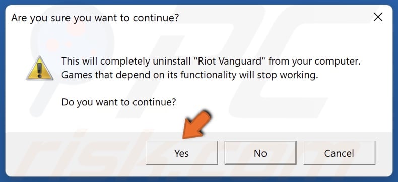 Click Yes to confirm the removal