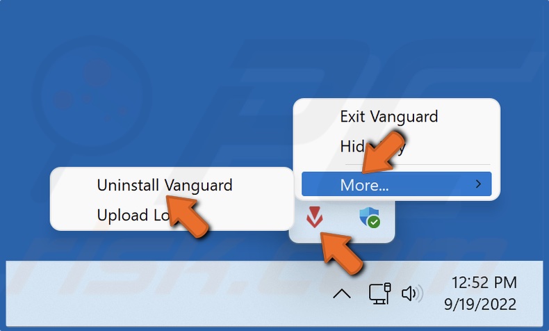 Right-click the Vanguard icon select More and click Uninstall Vanguard