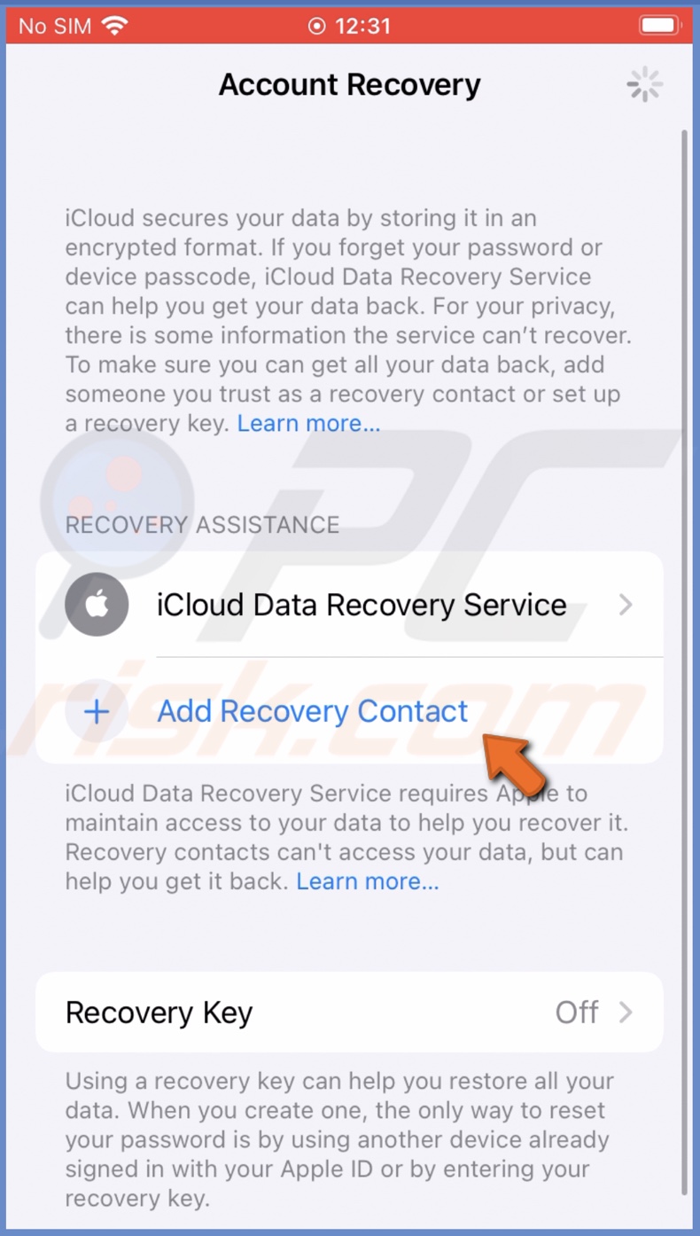 Tap on Add Recovery Contact