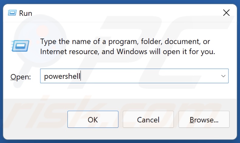 Type in powershell in Run and hold down Ctrl+Shift+Enter kays to open PowerShell as administrator