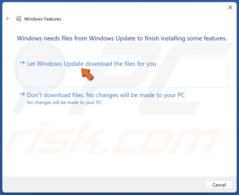 Click Let Windows Update download the files for you