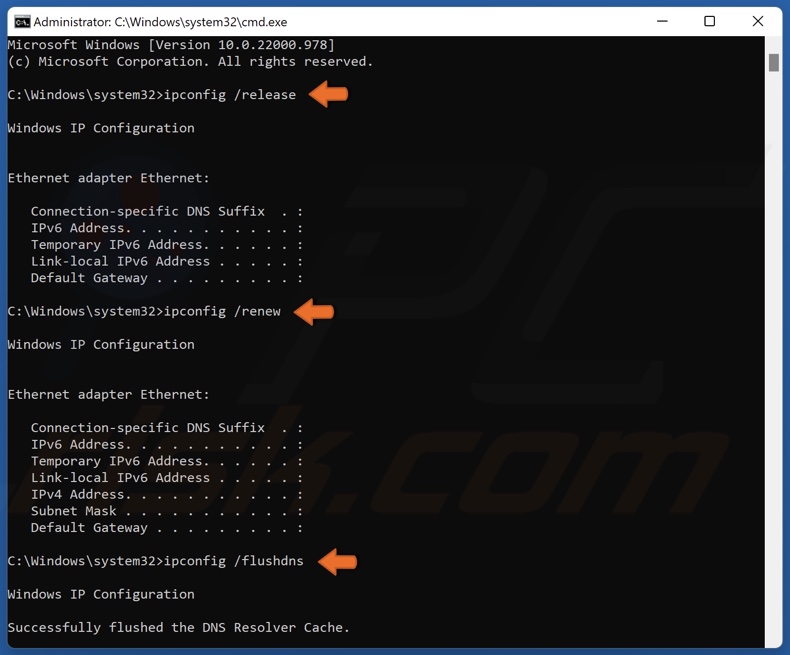 Run ipconfig /release, ipconfig /renew, ipconfig /flushdns in Command Prompt