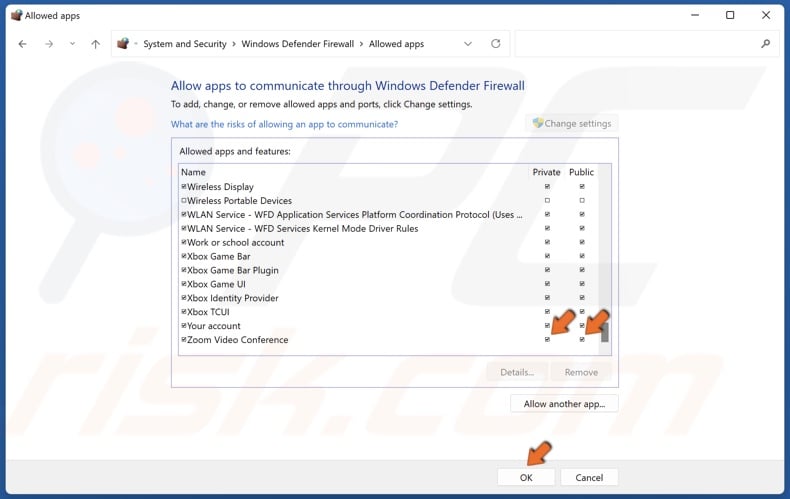 Mark Private and Public checkboxes for Zoom Video Conference