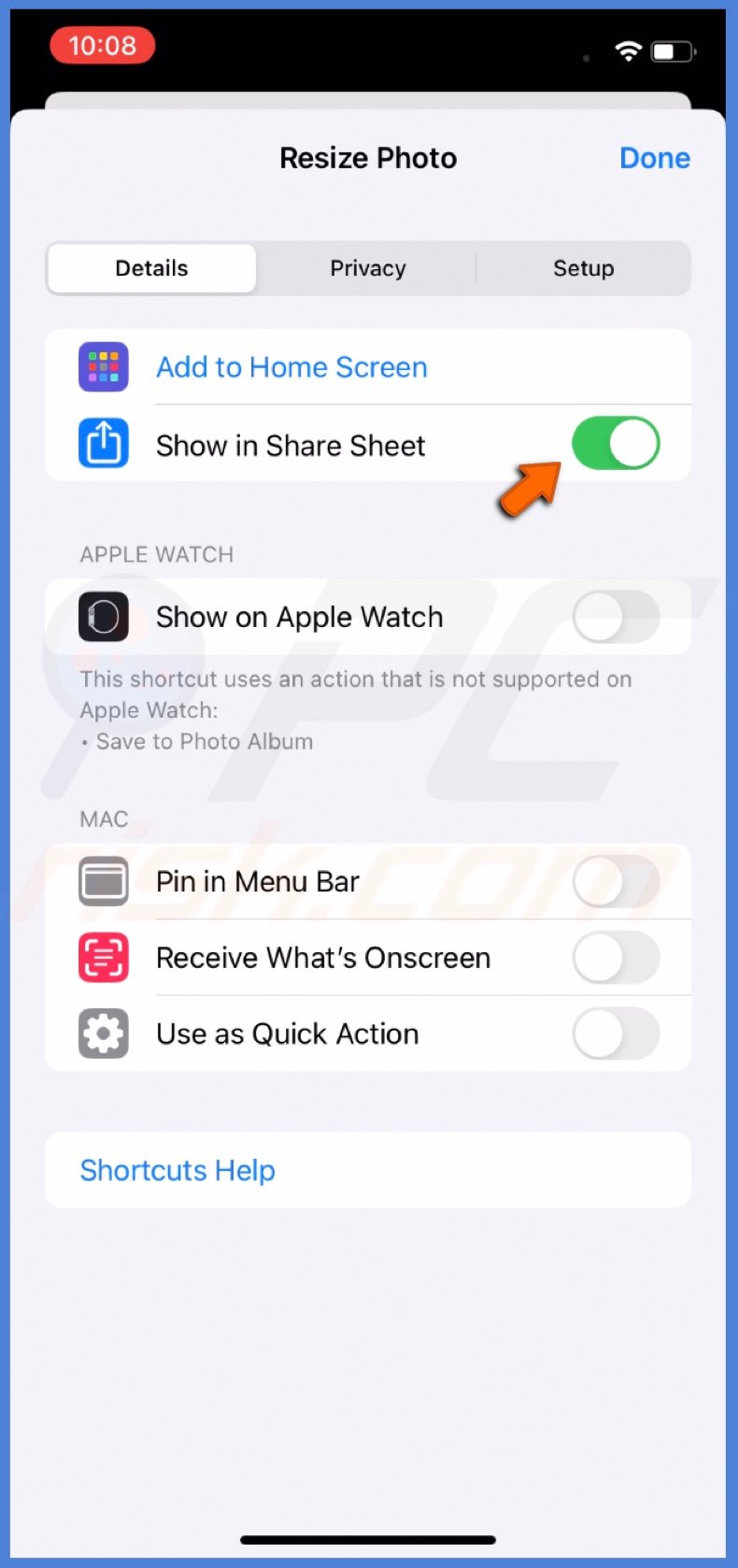Enable Show in Share Sheet