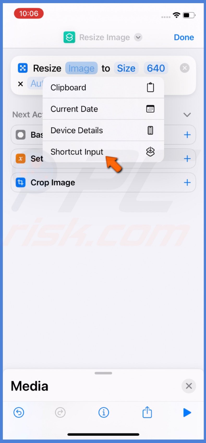 Select Shortcut Input