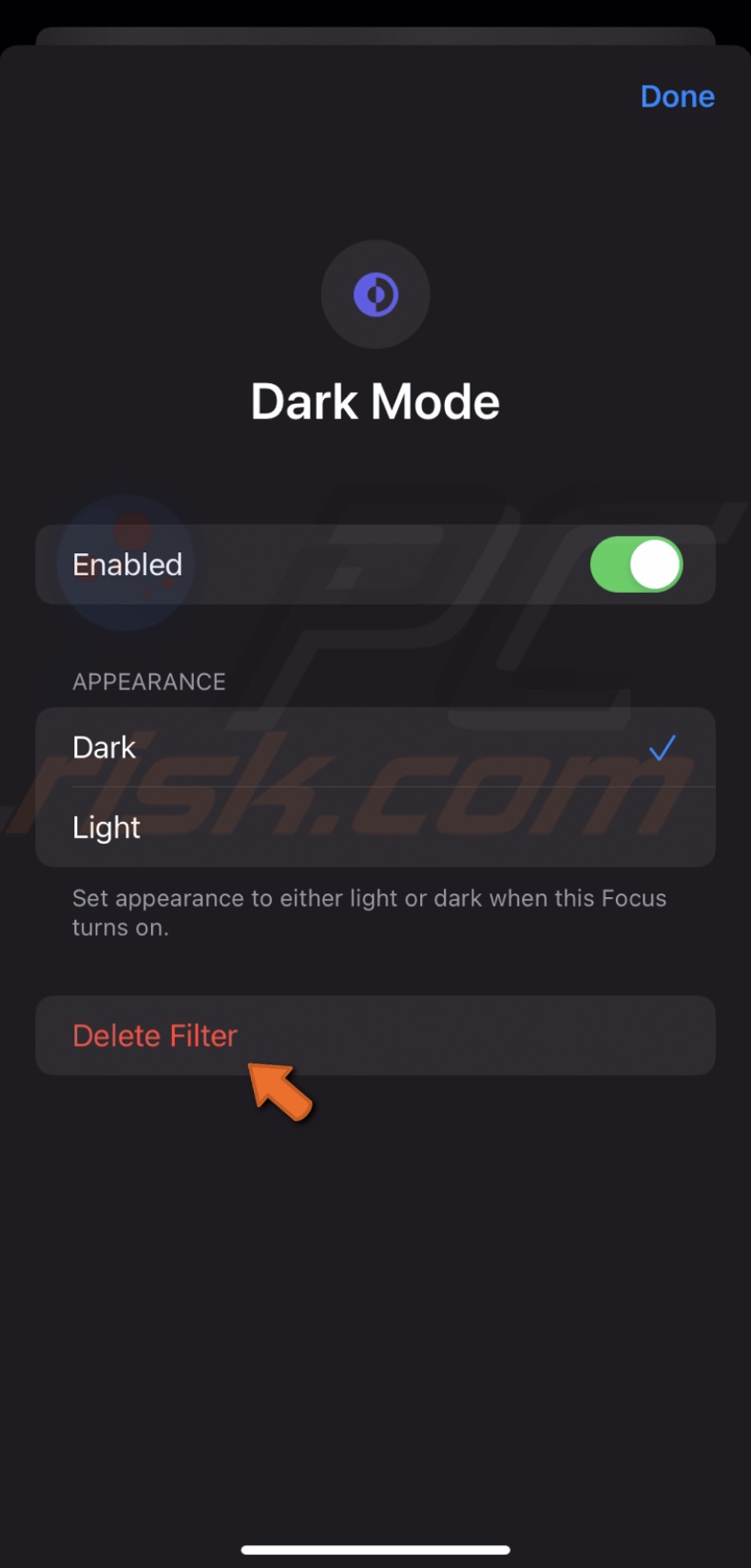 Delete Dark Mode filter