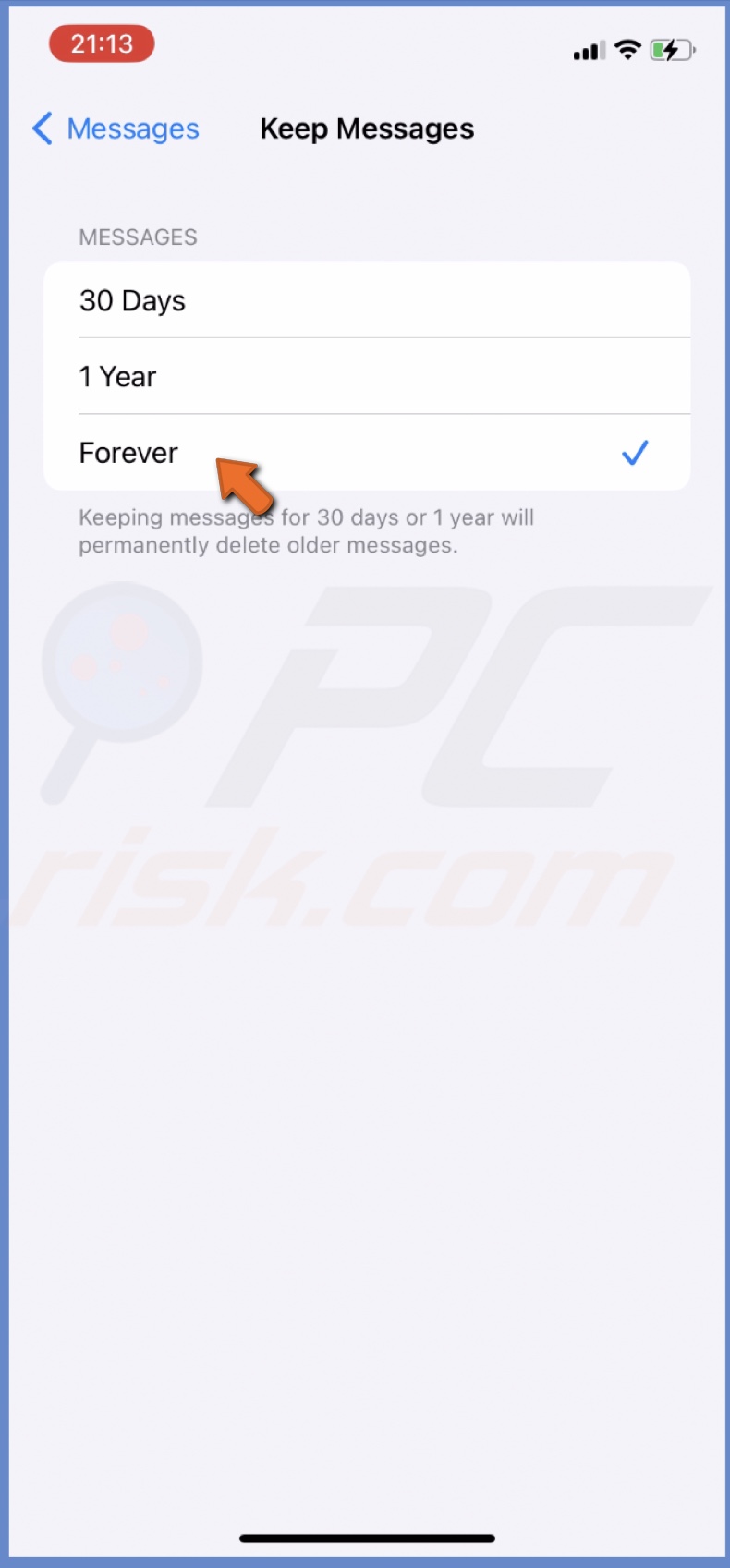 Keep messages forever