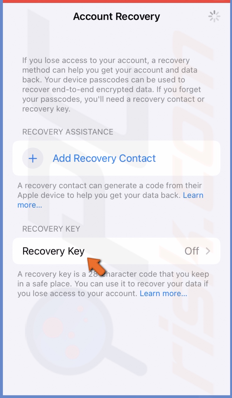 Tap on Recovery Key