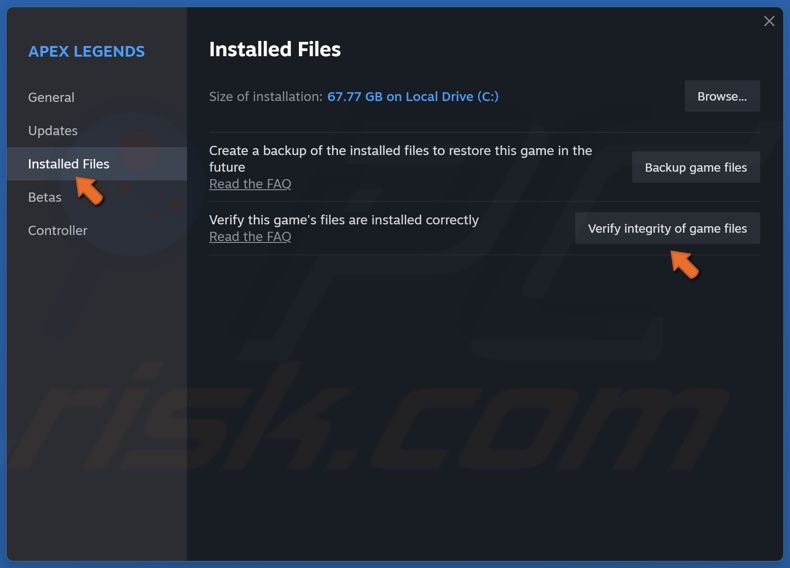 Select the Installed files panel and click Verify integrity of game files