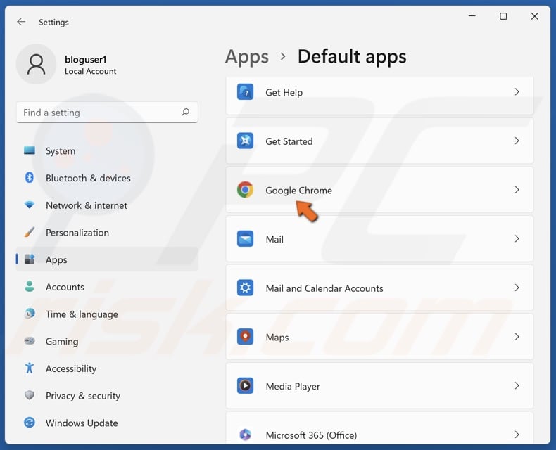 Select your preferred browser from the default apps list