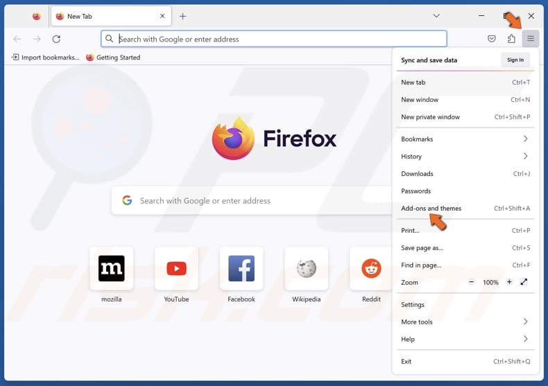 Open the Firefox menu and select Add-ons and themes