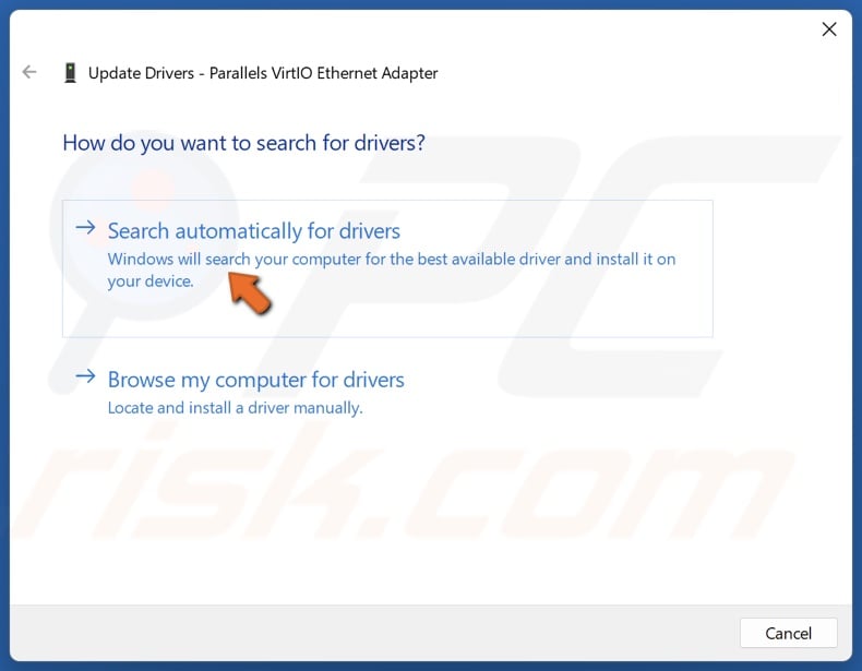 Select Search Automatically for drivers