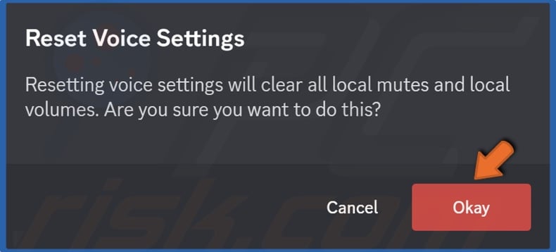 Click Okay to confirm Voice Settings reset