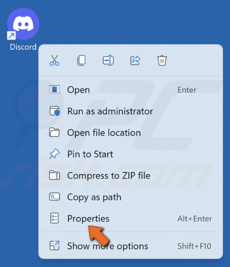 Right-click Discord's shortcut and select Properties
