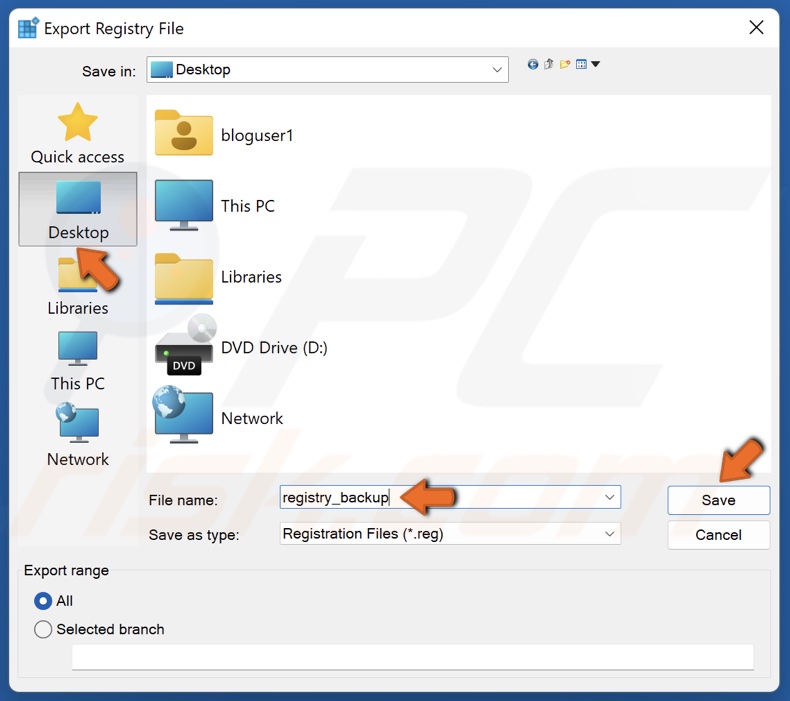 Name the file registry_backup, and click Save