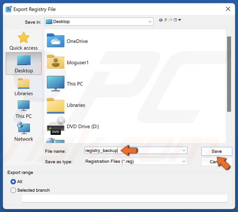 Name the file registry_backup and click Save