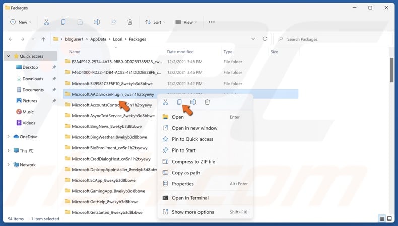 Right-click Microsoft.AAD.BrokerPlugin_cw5n1h2txyewy and click Copy
