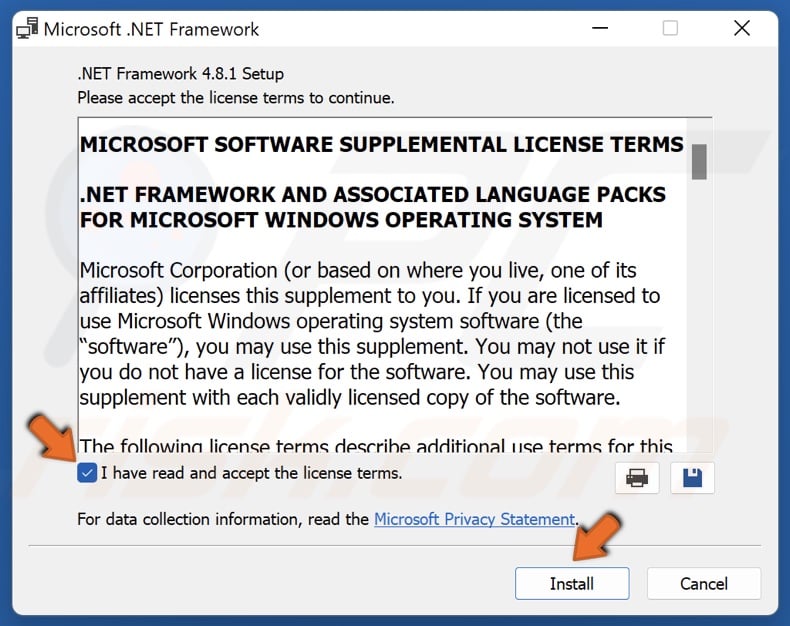Agree to the license terms and click Install