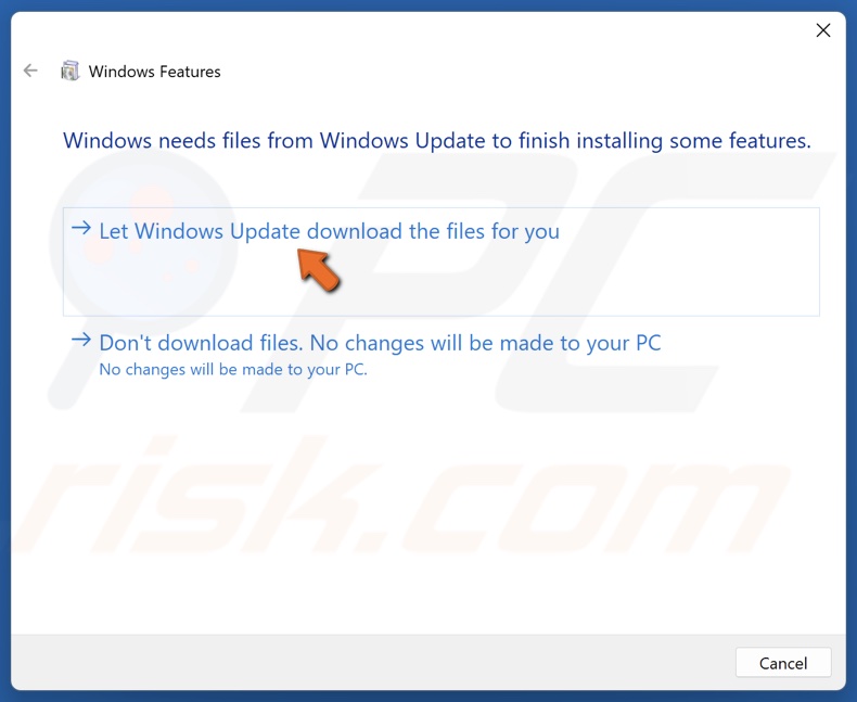 Click Let Windows Update download the files for you