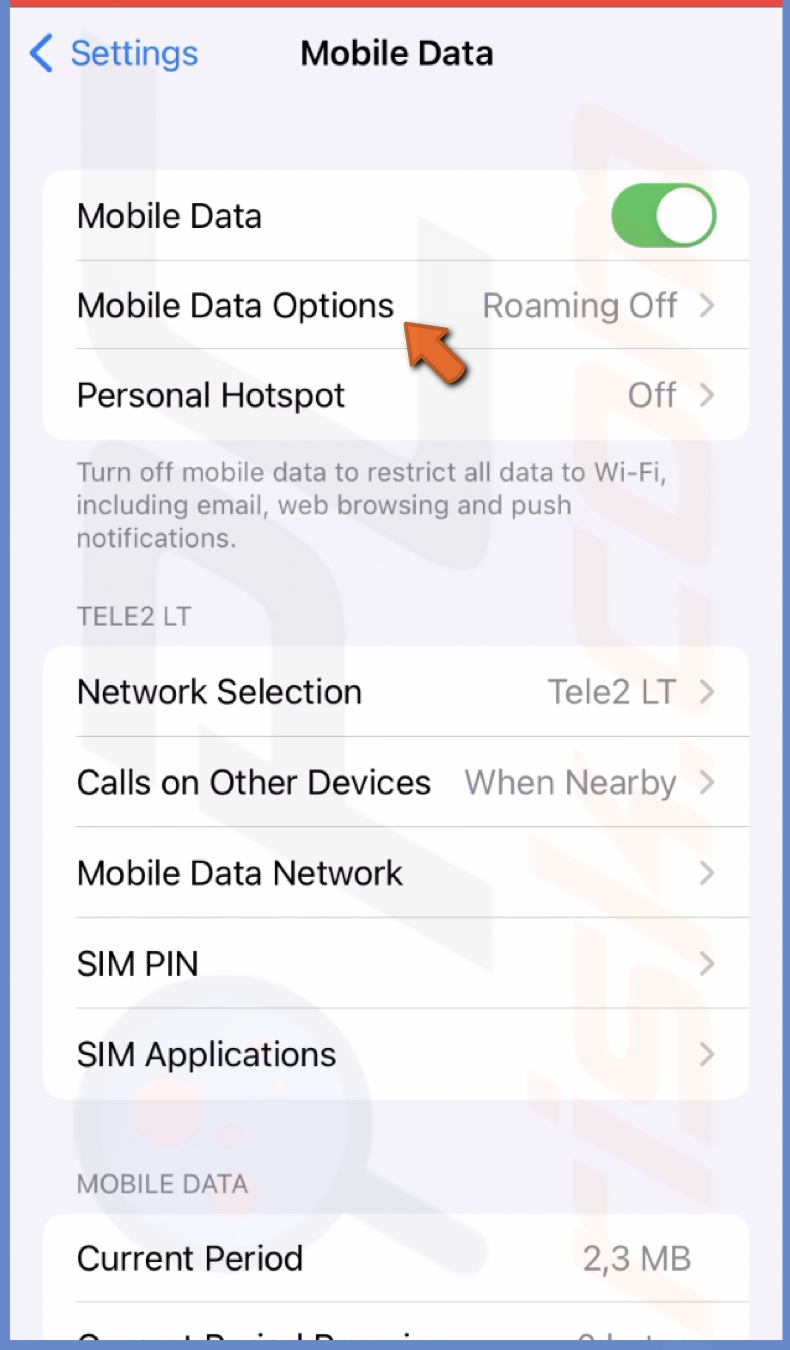Go to Mobile Data Options