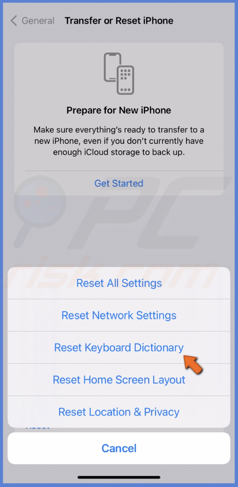 Reset Keyboard Dictionary