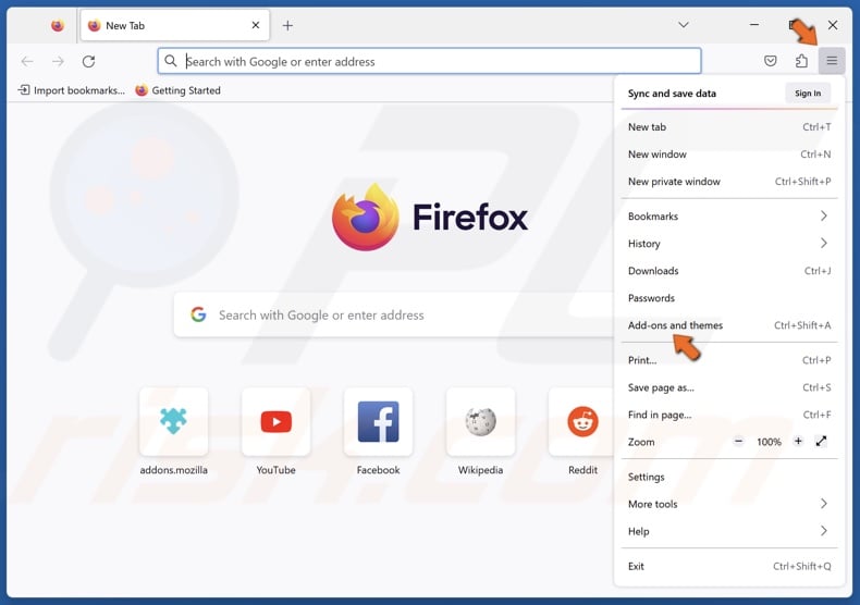 Open the Firefox menu and click Add-ons and themes