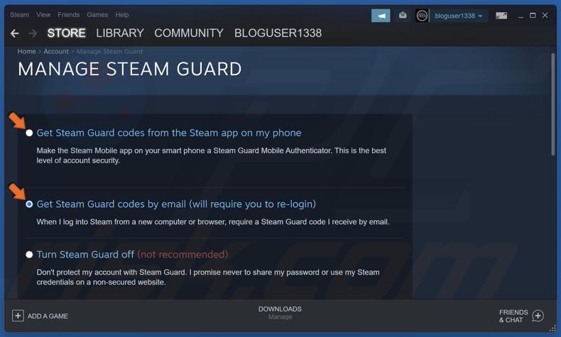 Select Get Steam Guard codes from the Steam app on my phone or Get Steam Guard codes by email
