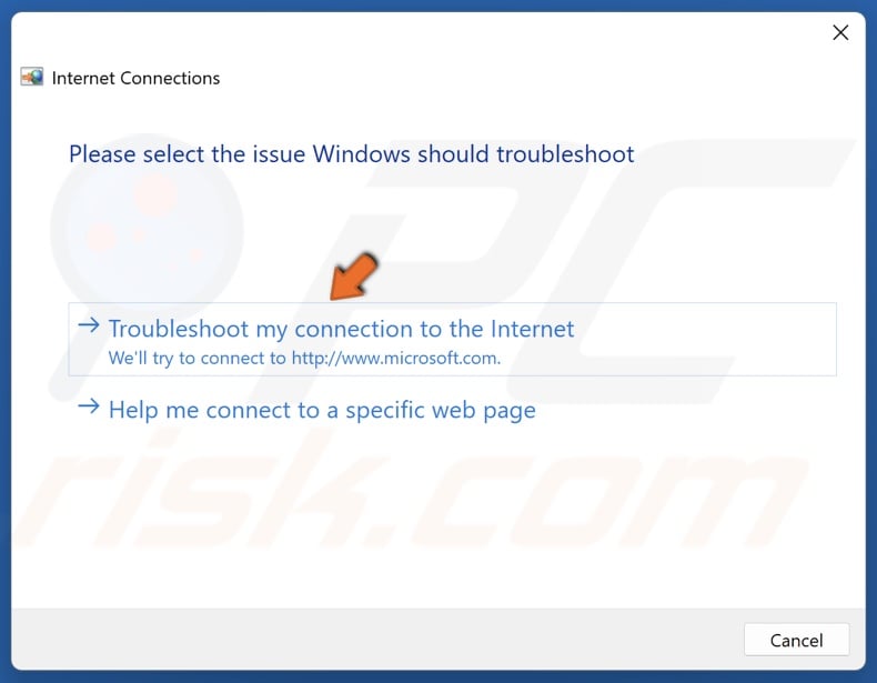 Click Troubleshoot my connection to the Internet