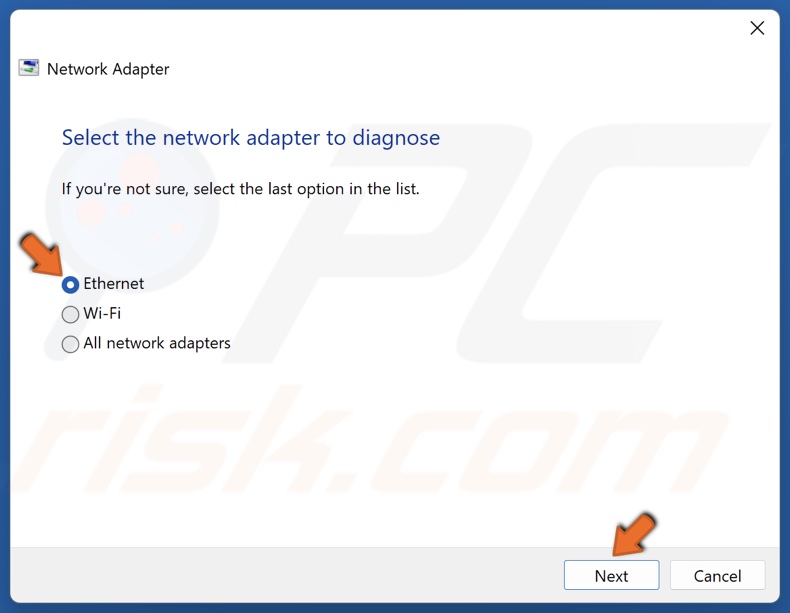 Select your network adapter and click Next