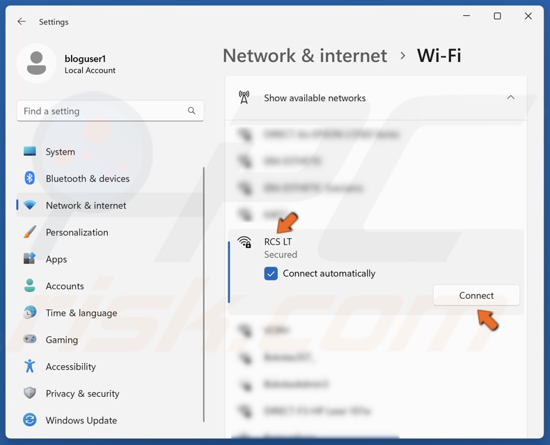 Click on your WiFi network and click Connect