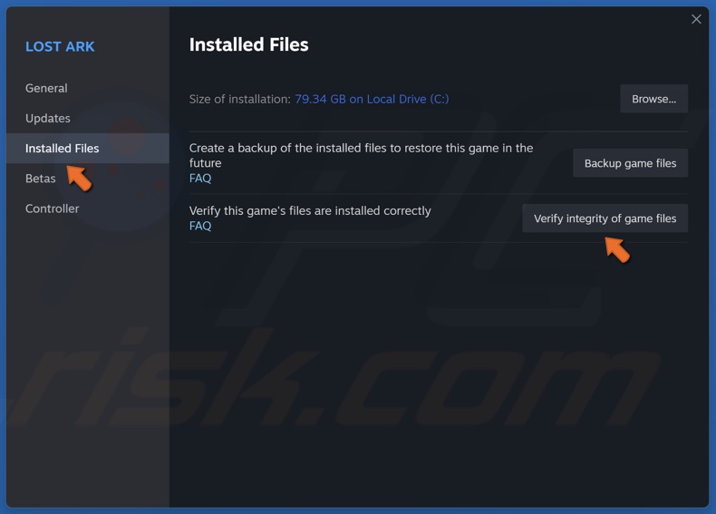 Select the installed Files tab and click Verify integrity of game files