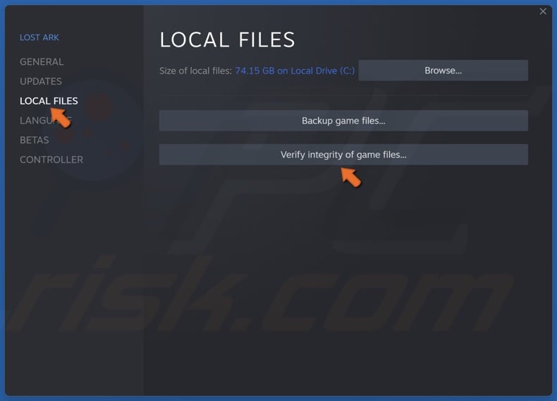 Select the Local Files tab and click Verify integrity of game files