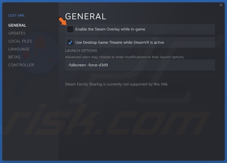 Uncheck the Enable the Steam Overlay while in-game