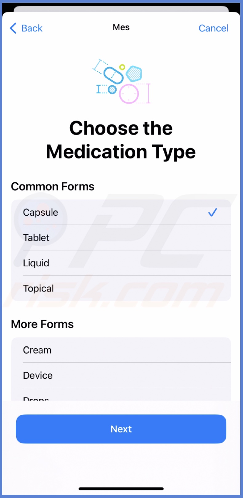 Select meds form