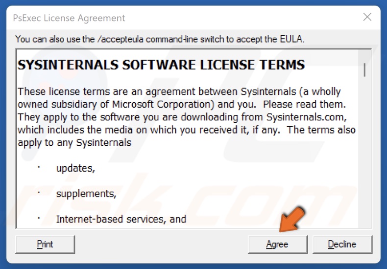 Click Agree to accept the PsTools license agreement