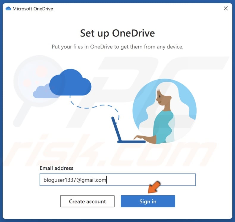 Enter your OneDrive login credentials and click Sign in