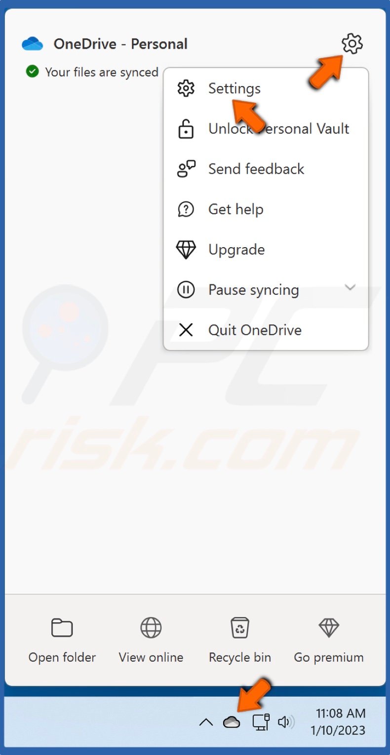 Click Help & settings in OneDrive and click Settings