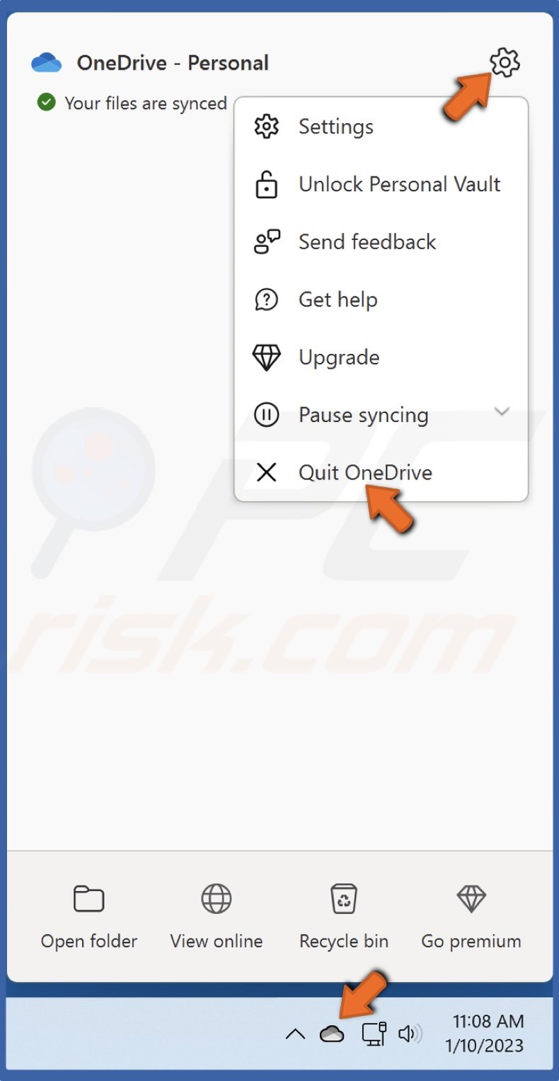 Click Quit OneDrive
