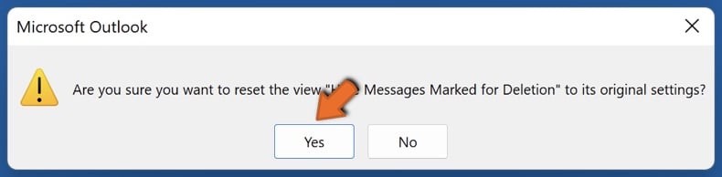 Click Yes to reset view options settings to original settings