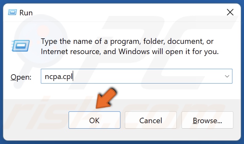 Type in ncpa.cpl in the Run dialog and click OK