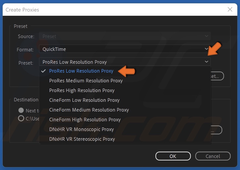 Open the Preset menu and select Low Resolution Proxy