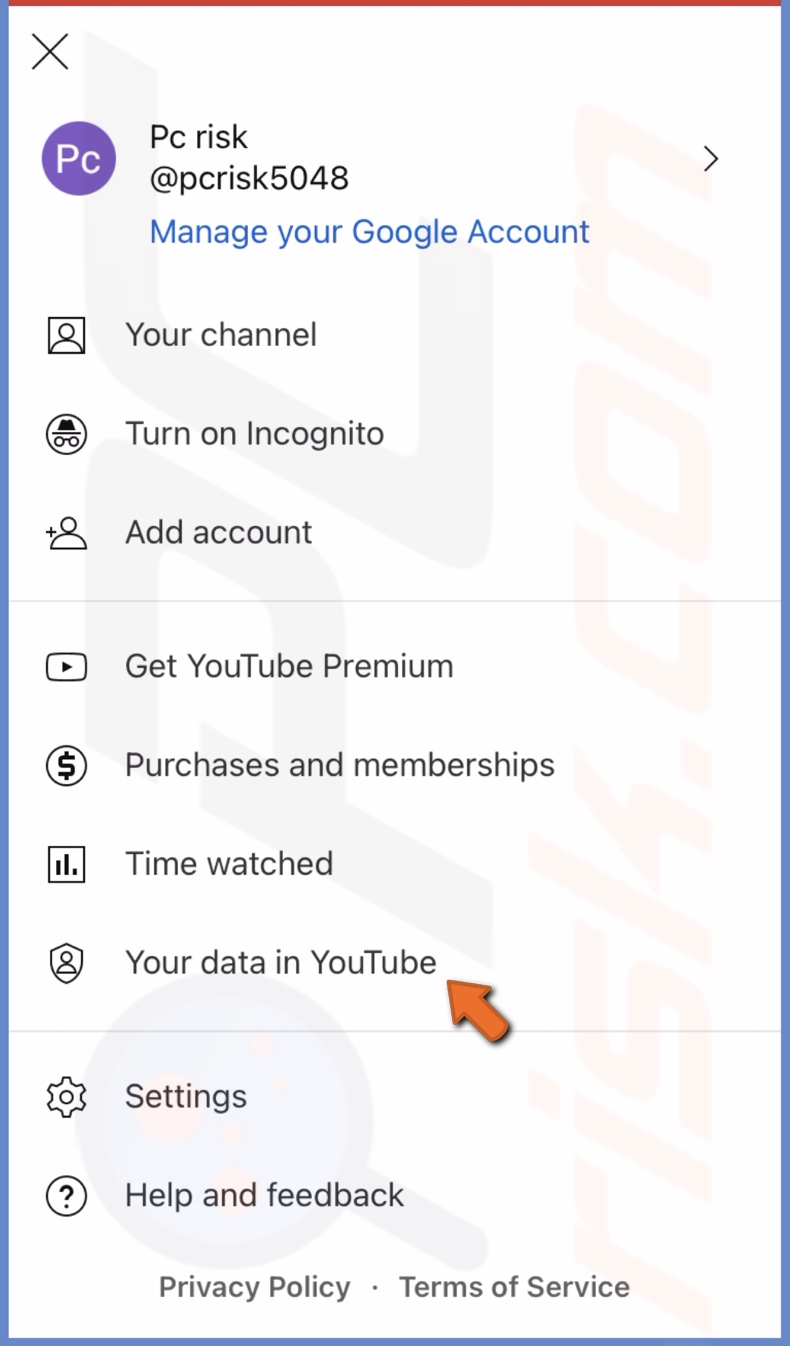 Select Your data in YouTube