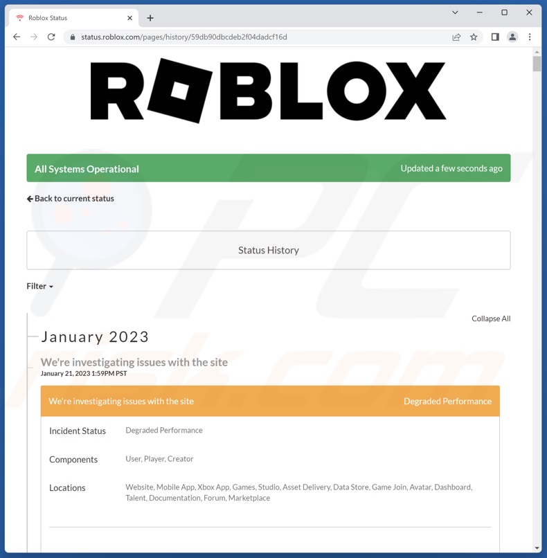 Check Roblox server status