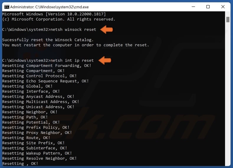 Run the netsh winsock reset and netsh int ip reset commands