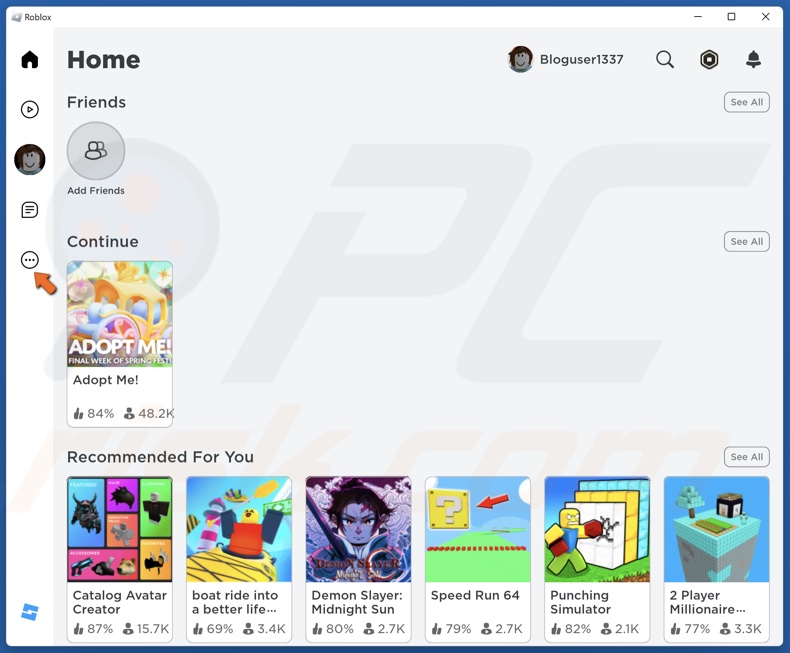 Click the three-dot icon in Roblox