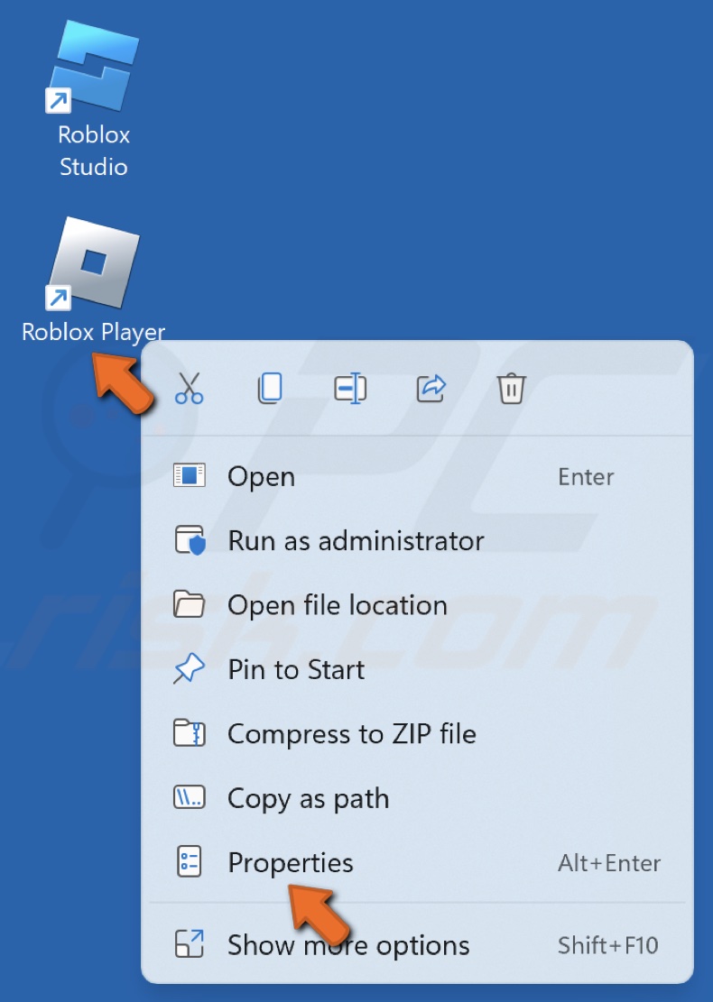 Right-click your Roblox desktop shortcut and click Properties