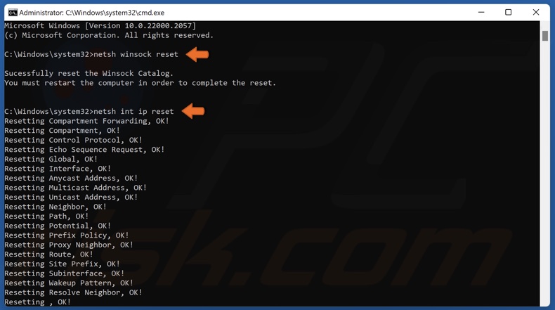 Run netsh winsock reset and netsh int ip reset commands