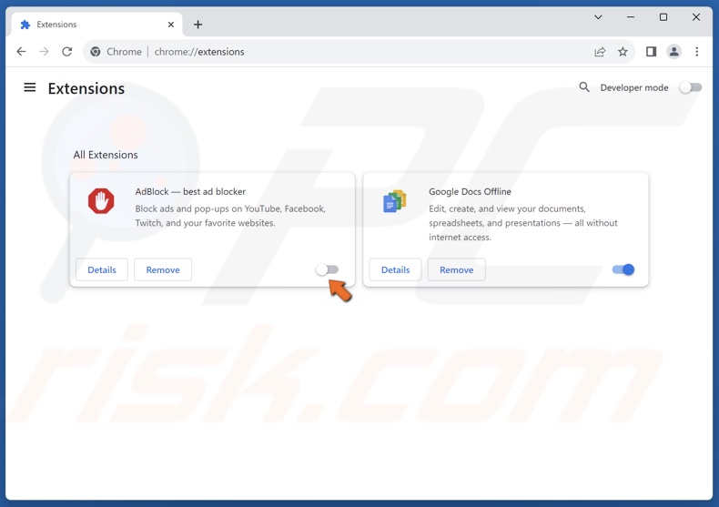 Disable Adblock extensions on Chrome